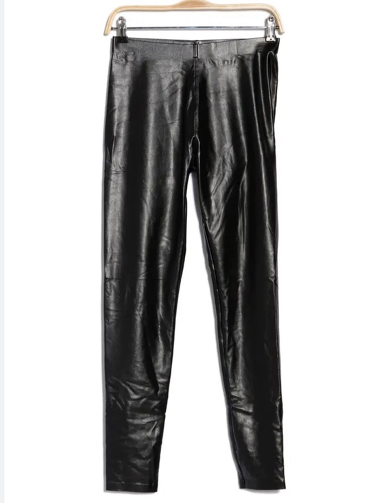 HUE Pants - NWOT Hue Black shiny Coated Cigarette Vegan Leather High Waist Leggings SZ L